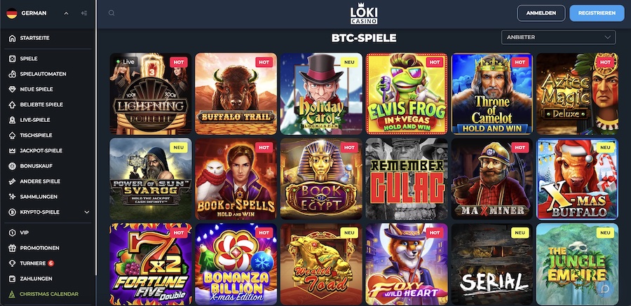 Loki Casino BTC games section