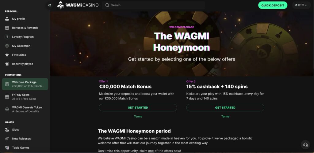 Wagmi Honeymoon page