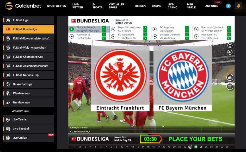 Frankfurt Bayern lautet die Partie im virtuellen Sportwetten Bereich.