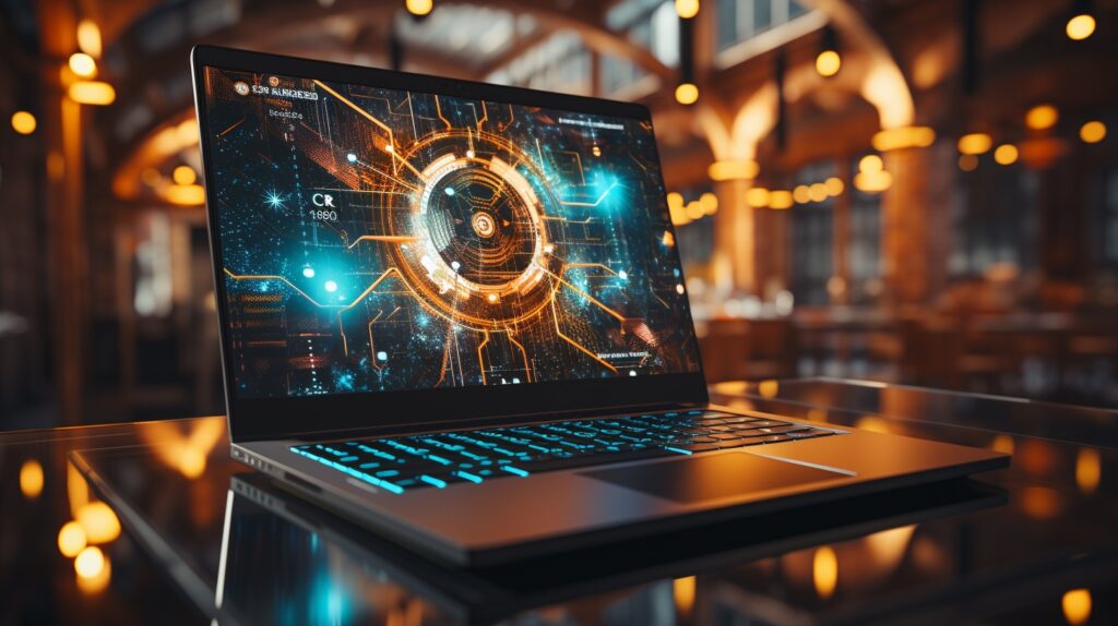 The blockchain-technology displayed on a laptop screen