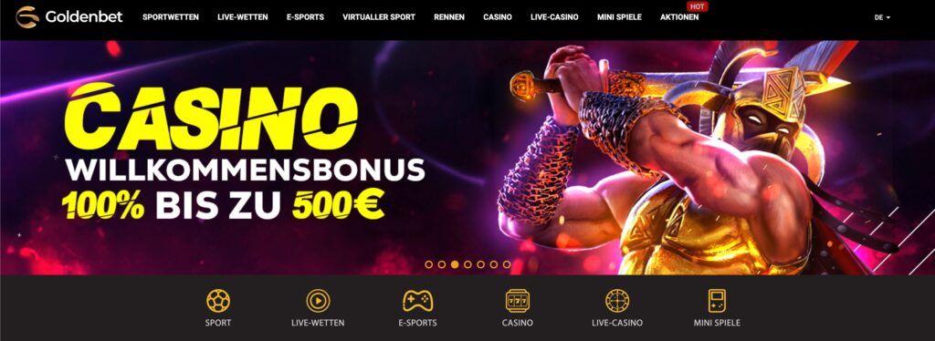 Goldenbet ist ein seriöses Online Casino in Deutschland mit einem Willkommensbonus von 100% bis zu 500 Euro