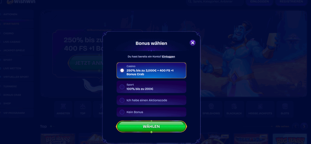 Wish Win Casino Startseite