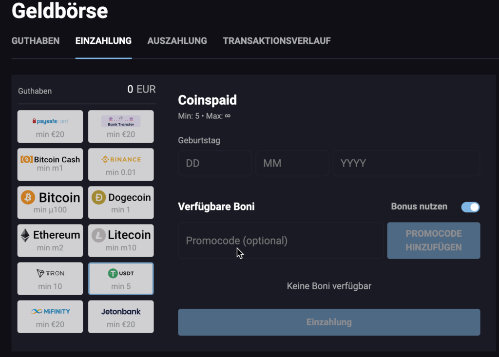 SlotLounge Casino Zahlungen