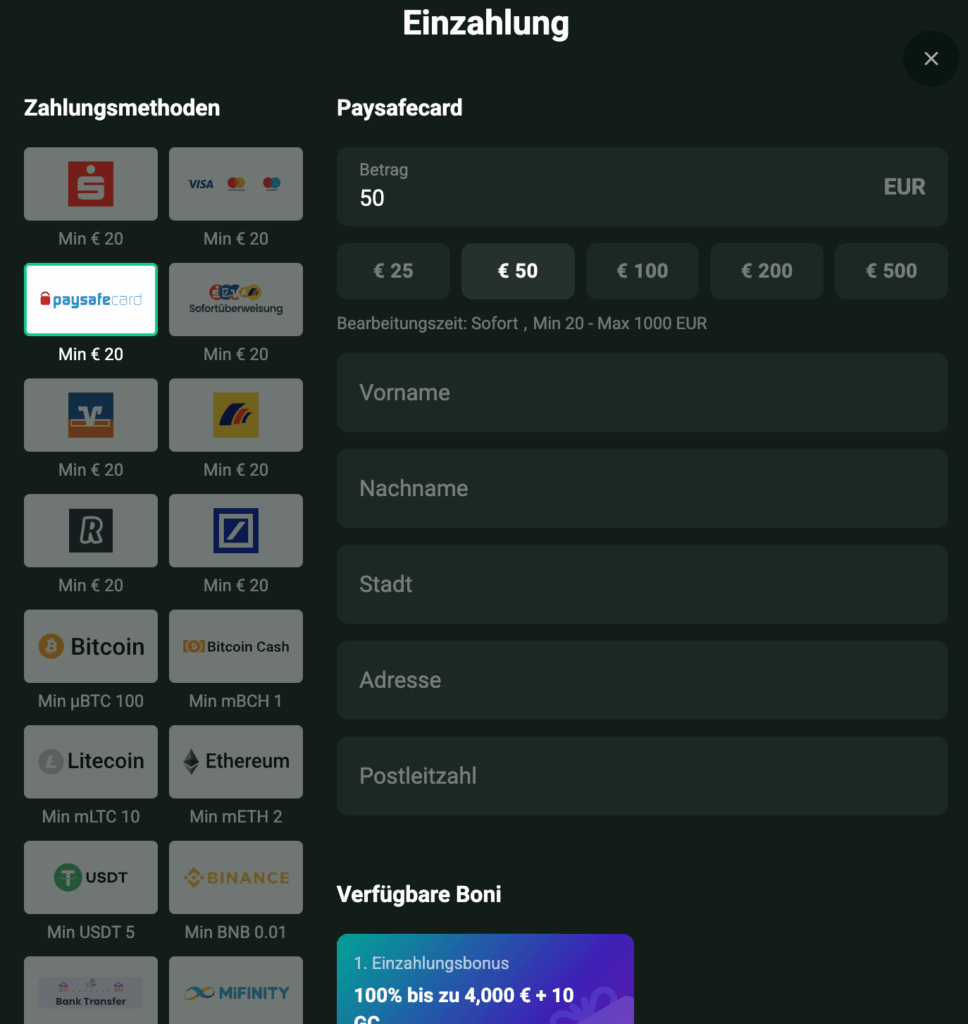 Zahlungen Goldex Casino