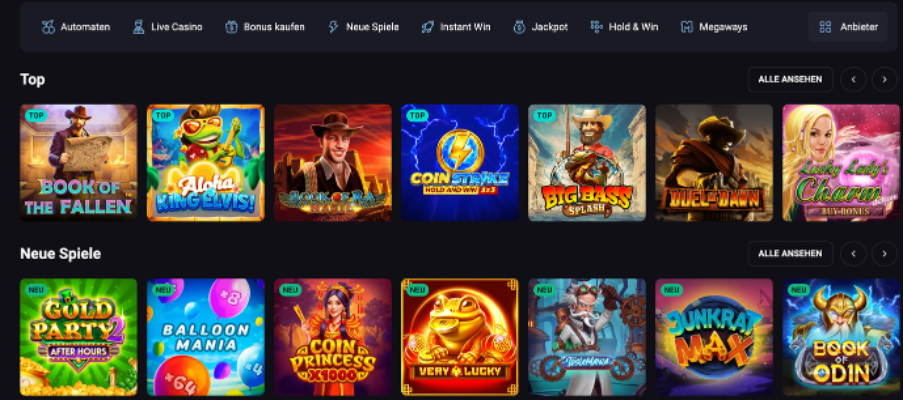 Spiele und Filterfunktionen bei SlotLounge Casino